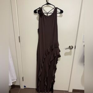 AFRM Heiress Ruffle Maxi Dress, Brown, 1X
